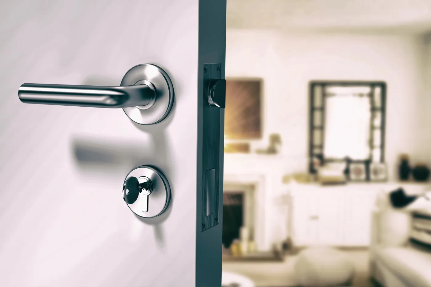 Porte d'entrée ouverte avec poignée et cylindre, logement à Massy (91300)